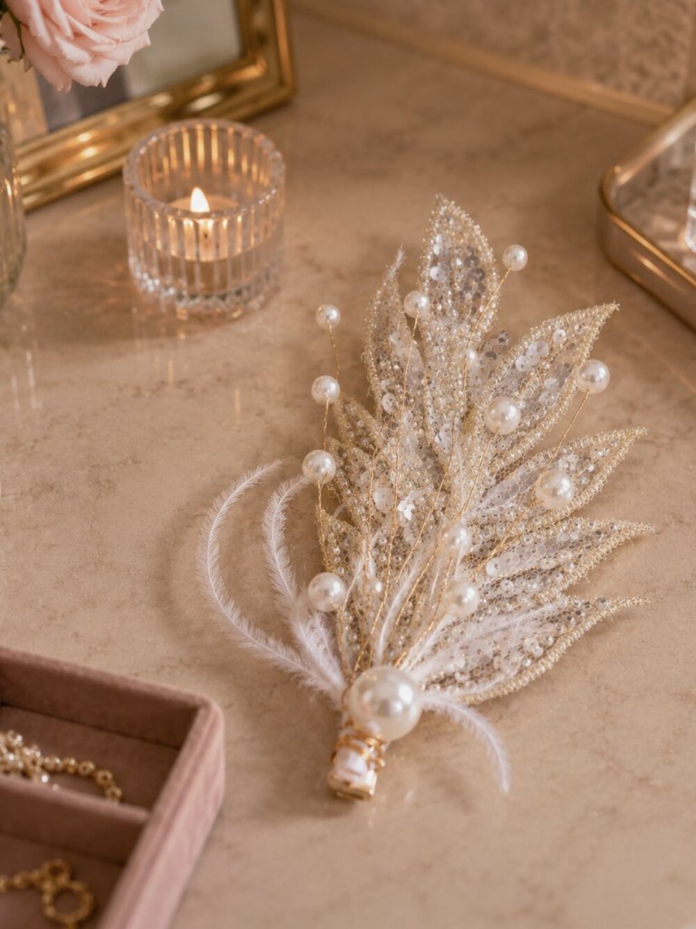 Silver Crystal & Pearl Bridal Hairpiece 2 pcs in set.